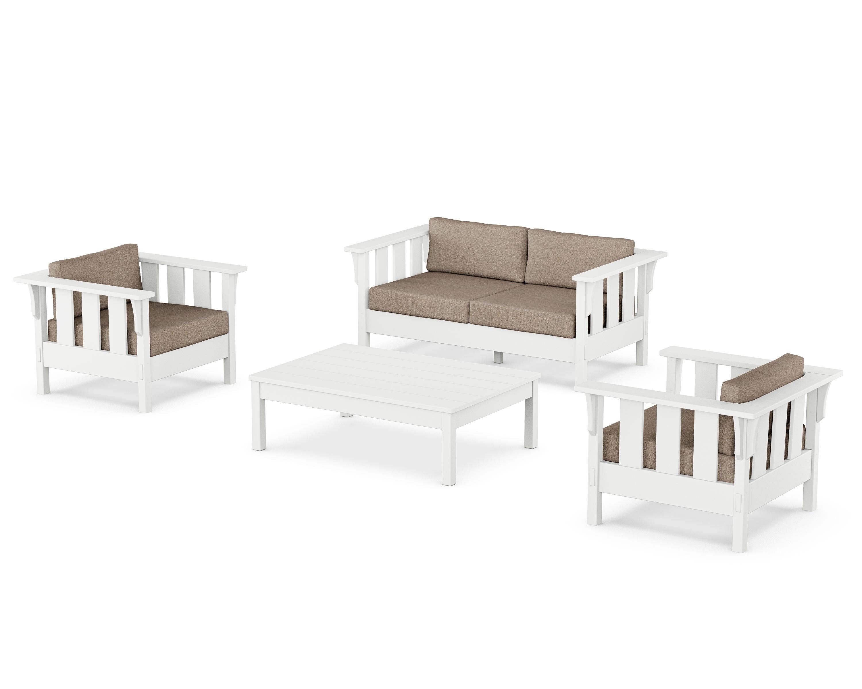 Martha Stewart by POLYWOOD® Acadia 4-Piece Deep Seating Set with Loveseat in White / Spiced Burlap