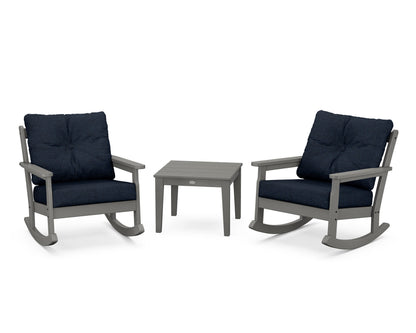 POLYWOOD® Vineyard 3-Piece Deep Seating Rocker Set in Slate Grey / Marine Indigo