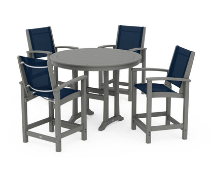 POLYWOOD® Coastal 5-Piece Counter Set in Slate Grey / Navy Blue Sling