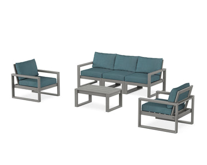 POLYWOOD® EDGE Sectional 4-Piece Deep Seating Set with Sofa in Slate Grey / Ocean Teal