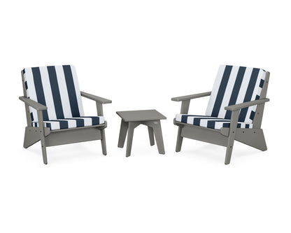 POLYWOOD® Riviera Modern Lounge 3-Piece Set in Slate Grey / Cabana Stripe Marine Indigo