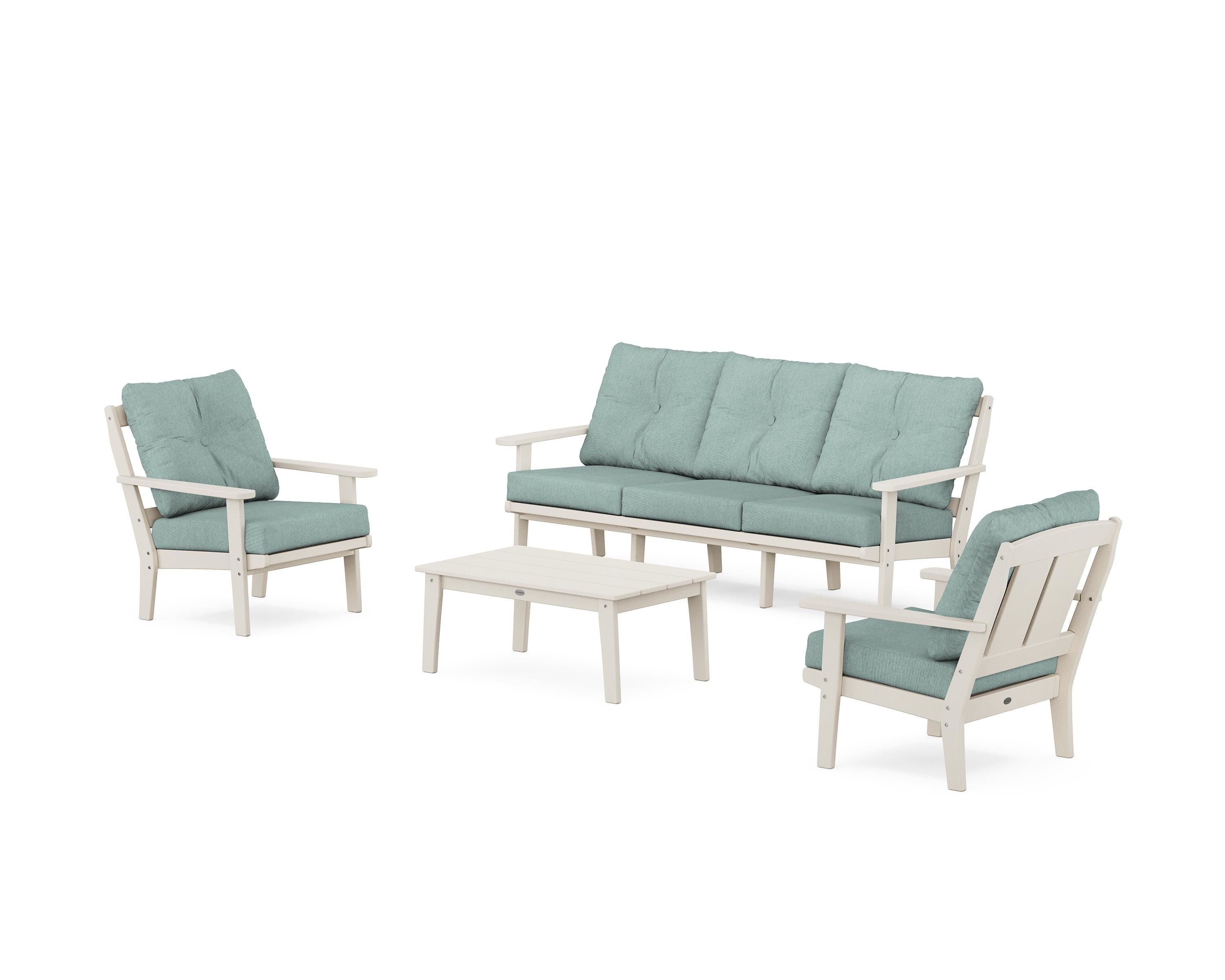 POLYWOOD® Mission 4-Piece Deep Seating Set with Sofa in Sand / Glacier Spa