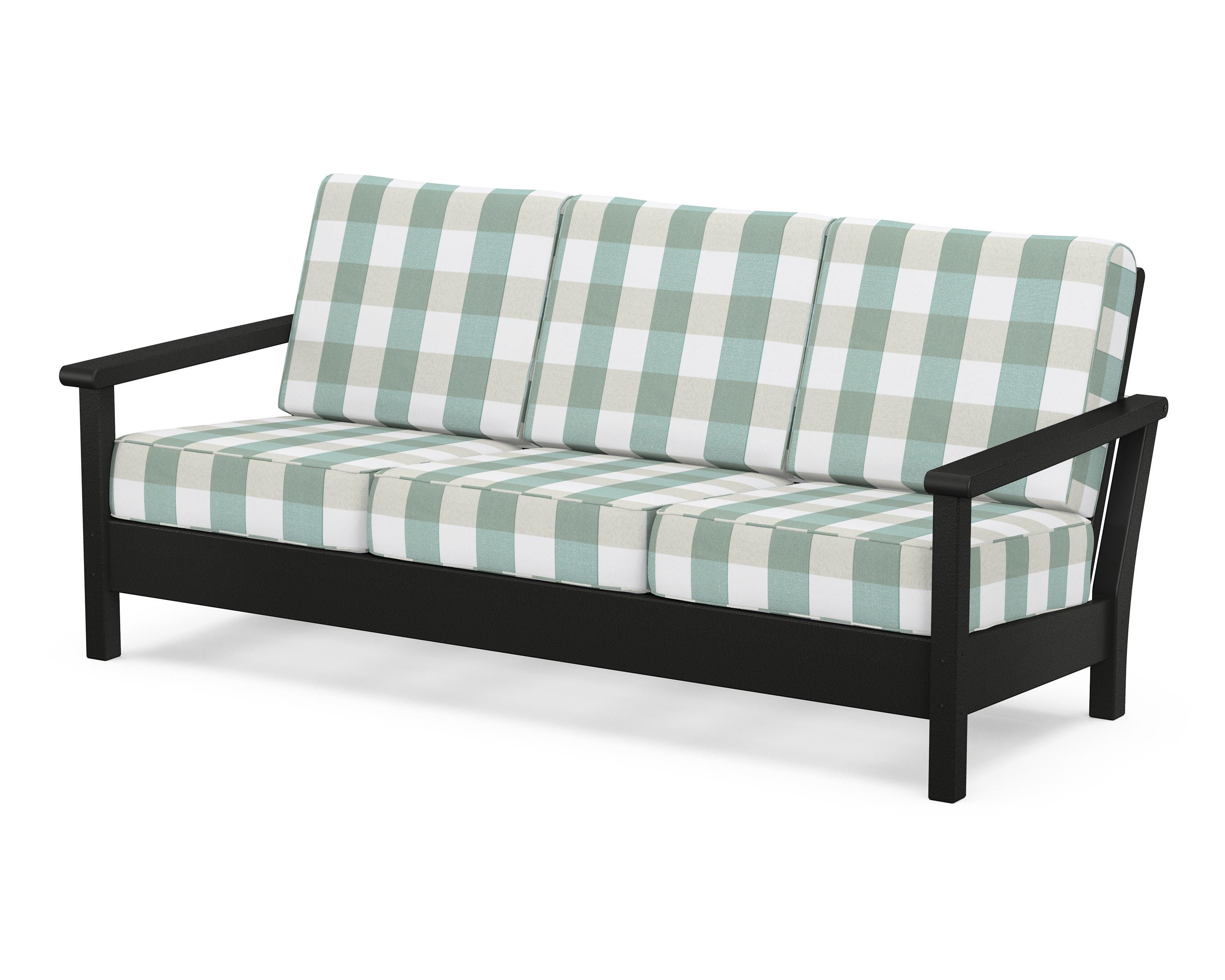 POLYWOOD® Harbour Deep Seating Sofa in Black / Buffalo Plaid Glacier Spa