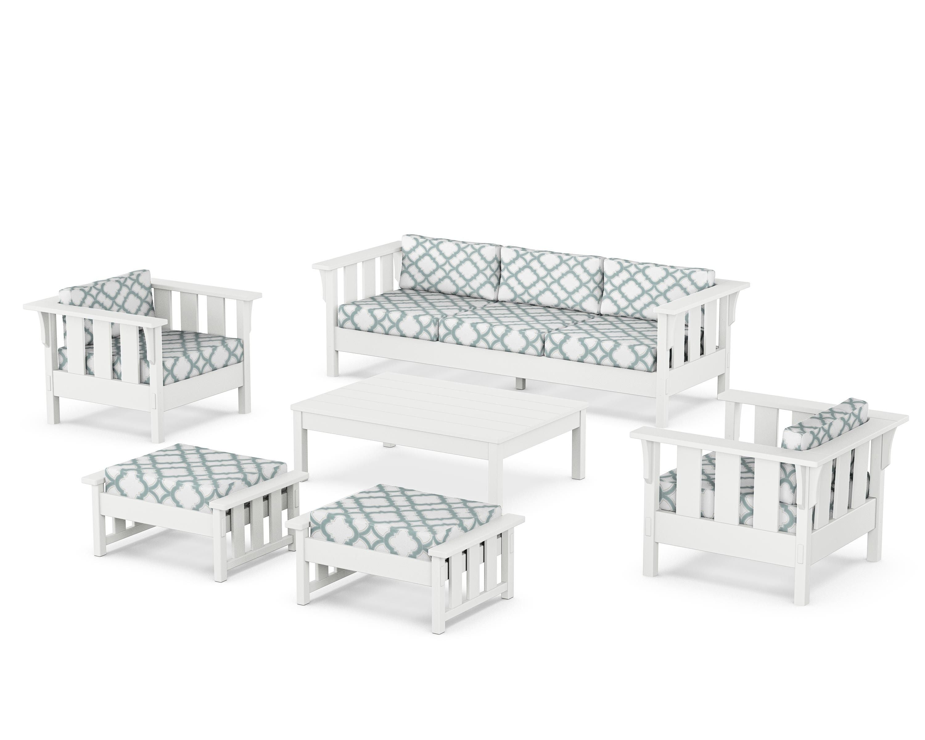 Martha Stewart by POLYWOOD® Acadia 6-Piece Lounge Sofa Set in White / Trellis Glacier Spa