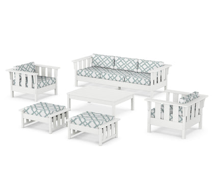 Martha Stewart by POLYWOOD® Acadia 6-Piece Lounge Sofa Set in White / Trellis Glacier Spa