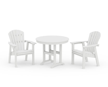 POLYWOOD® Seashell 3-Piece Round Farmhouse Dining Set in White