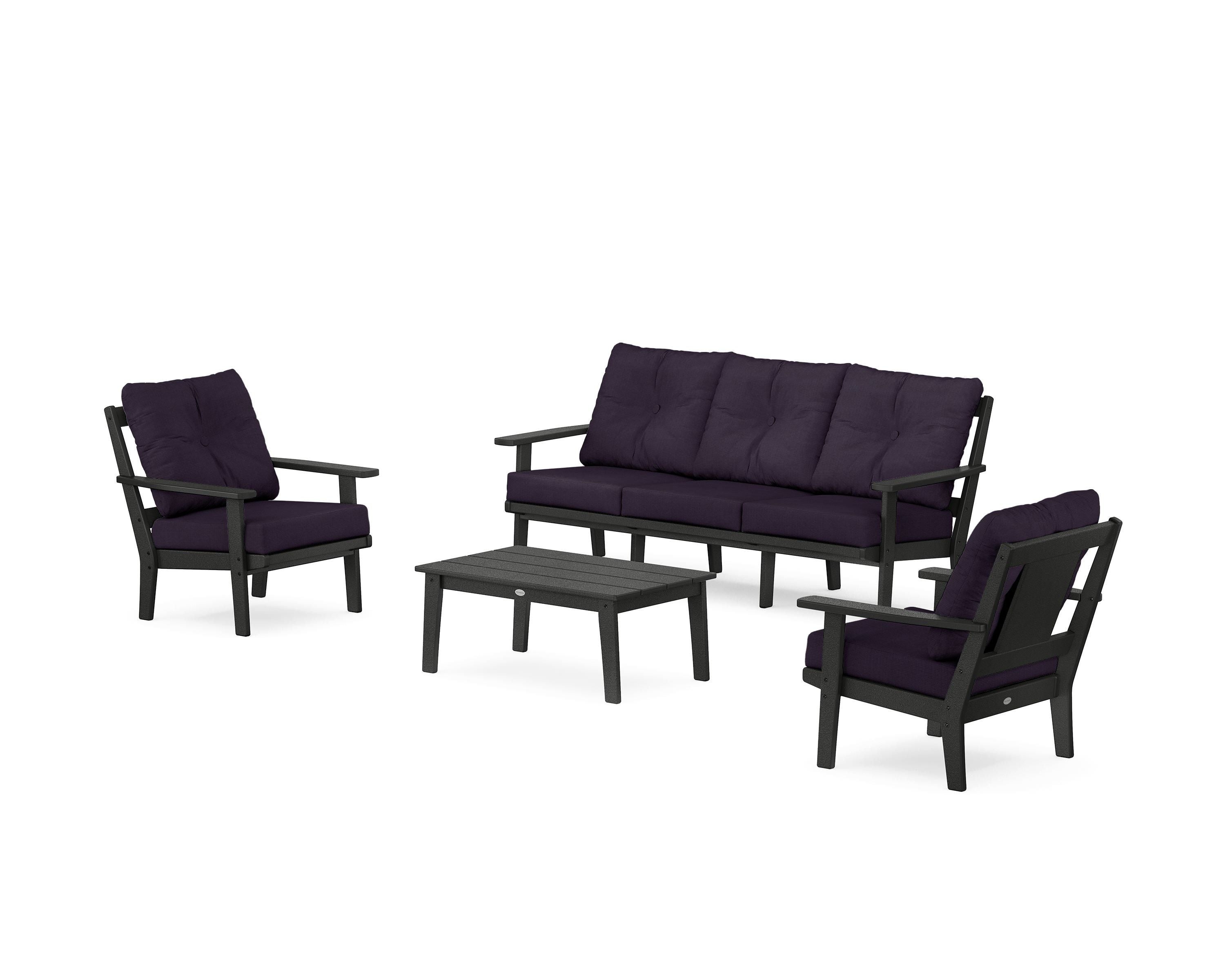 POLYWOOD® Prairie 4-Piece Deep Seating Set with Sofa in Black / Navy Linen