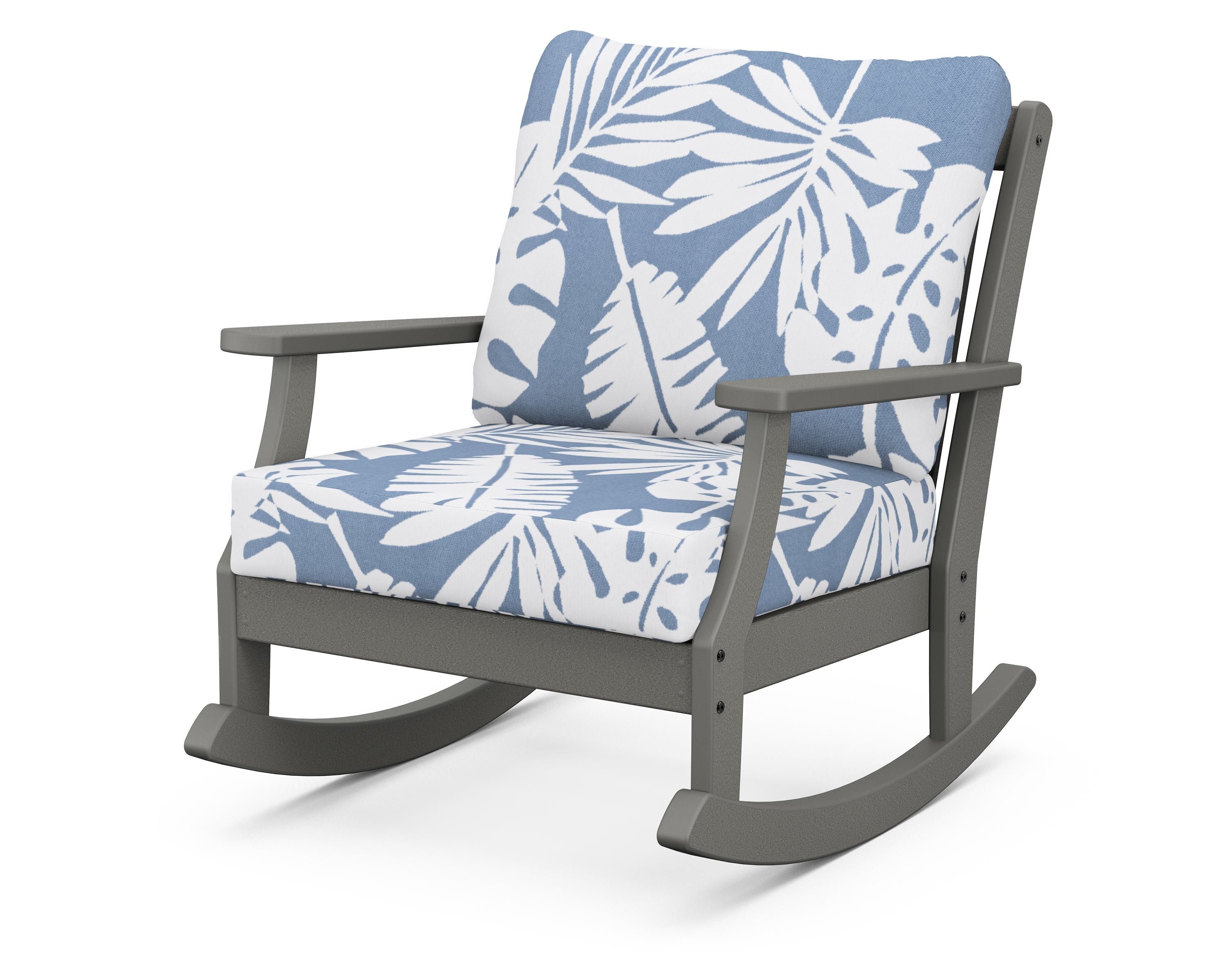 POLYWOOD® Braxton Deep Seating Rocking Chair in Slate Grey / Leaf Sky Blue