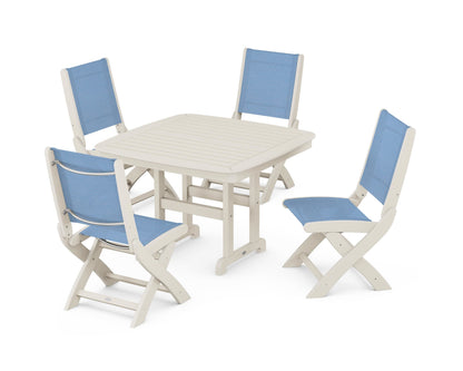 POLYWOOD® Coastal Folding Side Chair 5-Piece Dining Set in Sand / Poolside Sling