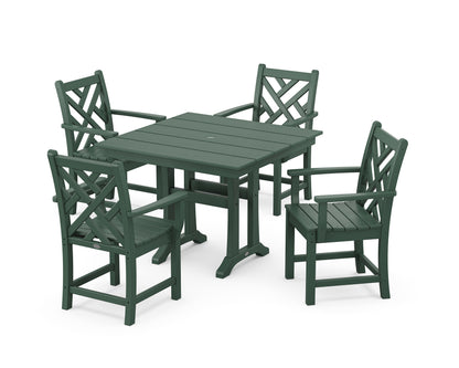 POLYWOOD® Chippendale 5-Piece Farmhouse Trestle Arm Chair Dining Set in Green