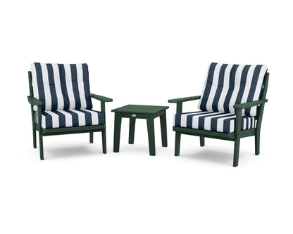 POLYWOOD® Lakeside 3-Piece Deep Seating Chair Set in Green / Cabana Stripe Marine Indigo