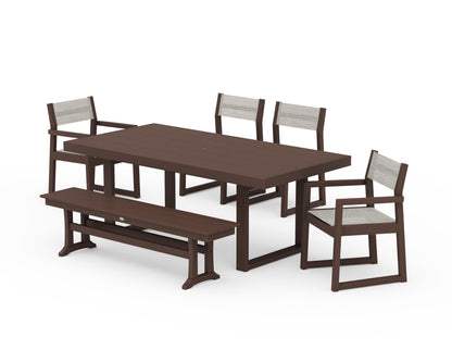 POLYWOOD® EDGE Sling 6-Piece Dining Set with Bench in Mahogany / Birch Sling