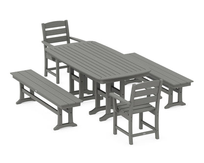 POLYWOOD® Lakeside 5-Piece Dining Set with Benches in Slate Grey