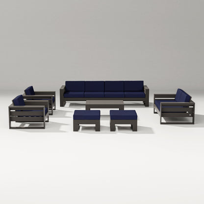 PW Designer Series Latitude 8-Piece Lounge Sofa Set in Vintage Coffee / Navy