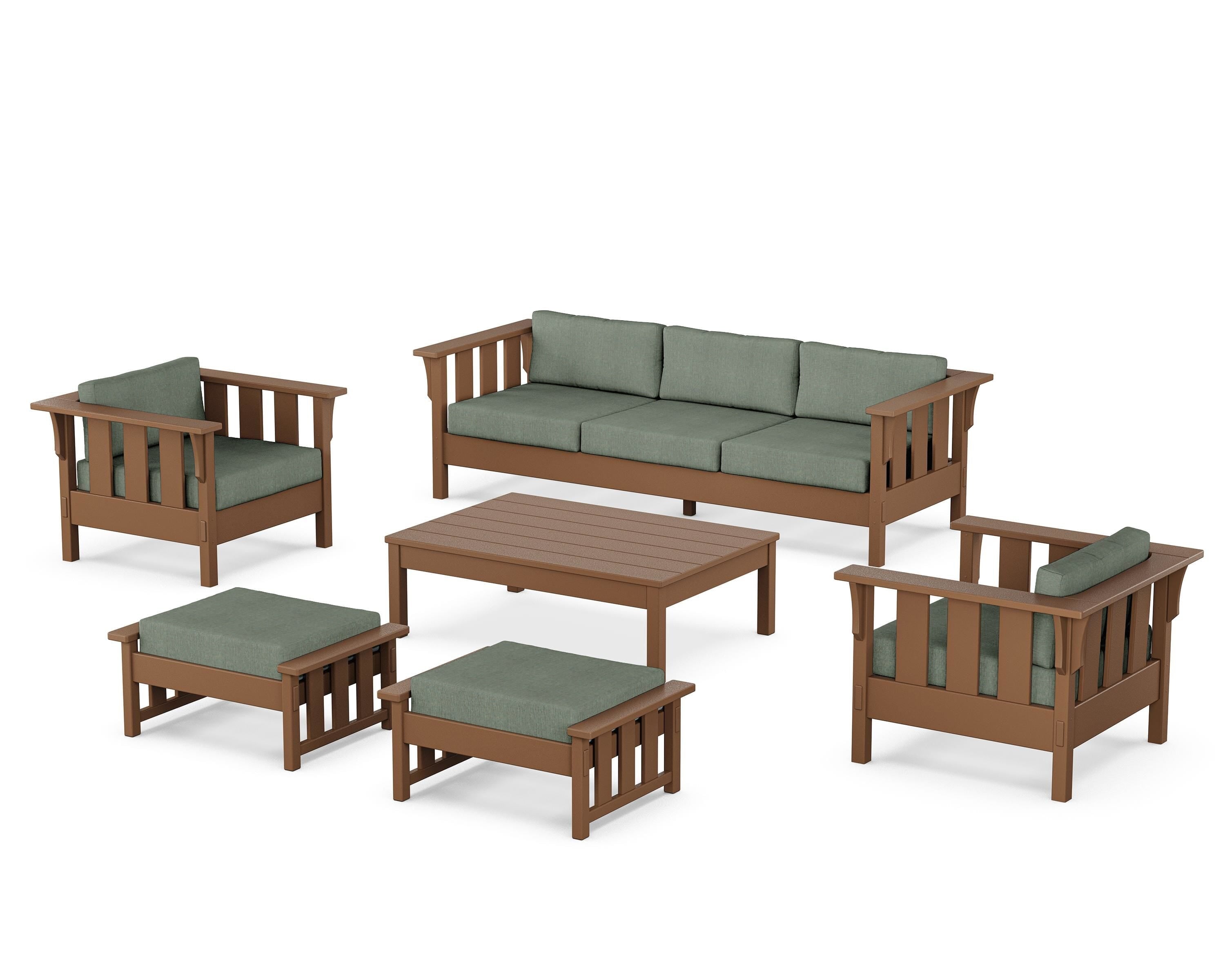 Martha Stewart by POLYWOOD® Acadia 6-Piece Lounge Sofa Set in Teak / Cast Sage