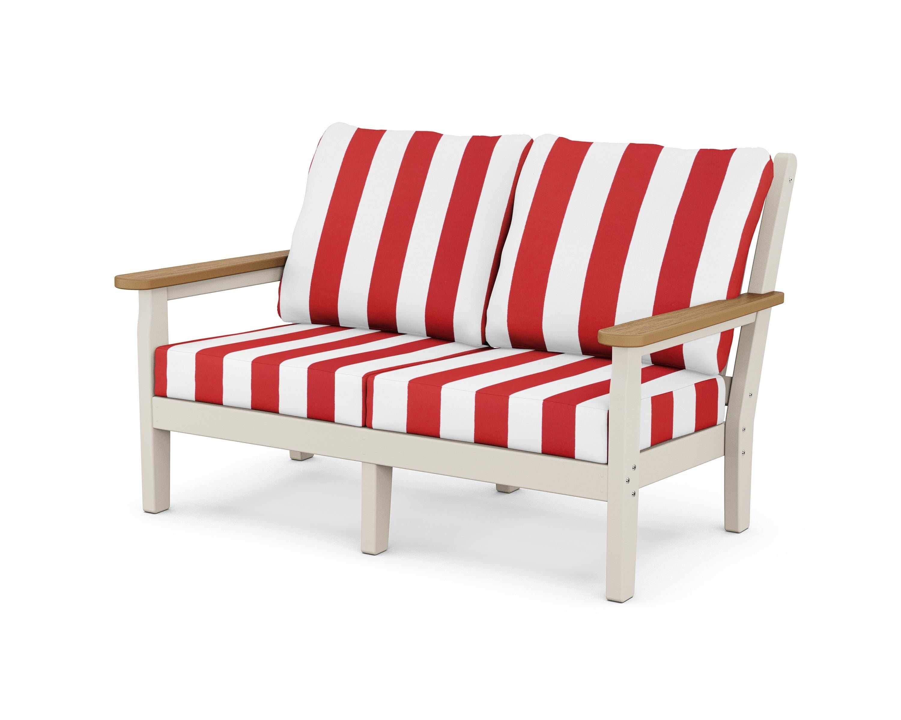 POLYWOOD® Chippendale Deep Seating Loveseat in Sand / Natural / Cabana Stripe Crimson