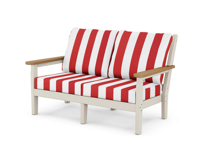 POLYWOOD® Chippendale Deep Seating Loveseat in Sand / Natural / Cabana Stripe Crimson
