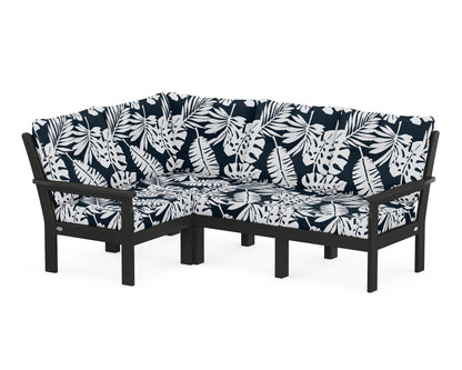 POLYWOOD® Vineyard 4-Piece Sectional in Black / Leaf Marine Indigo