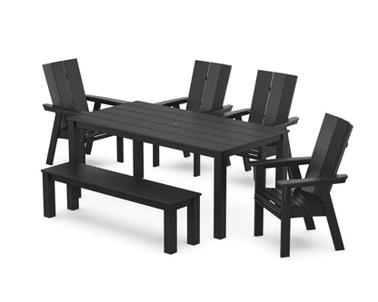 POLYWOOD® Modern Curveback Adirondack 6-Piece Parsons Dining Set with Bench in Black