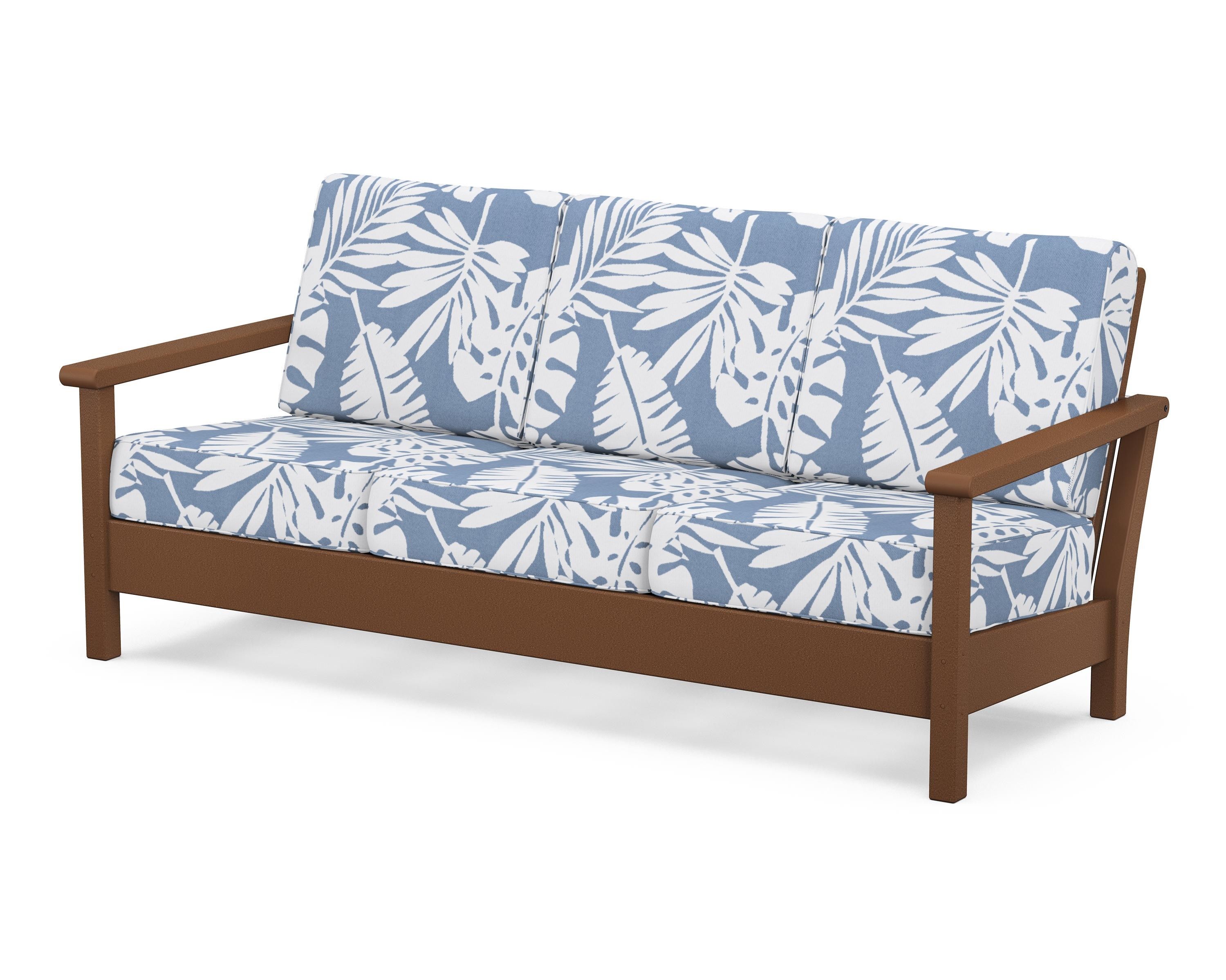 POLYWOOD® Harbour Deep Seating Sofa in Teak / Leaf Sky Blue