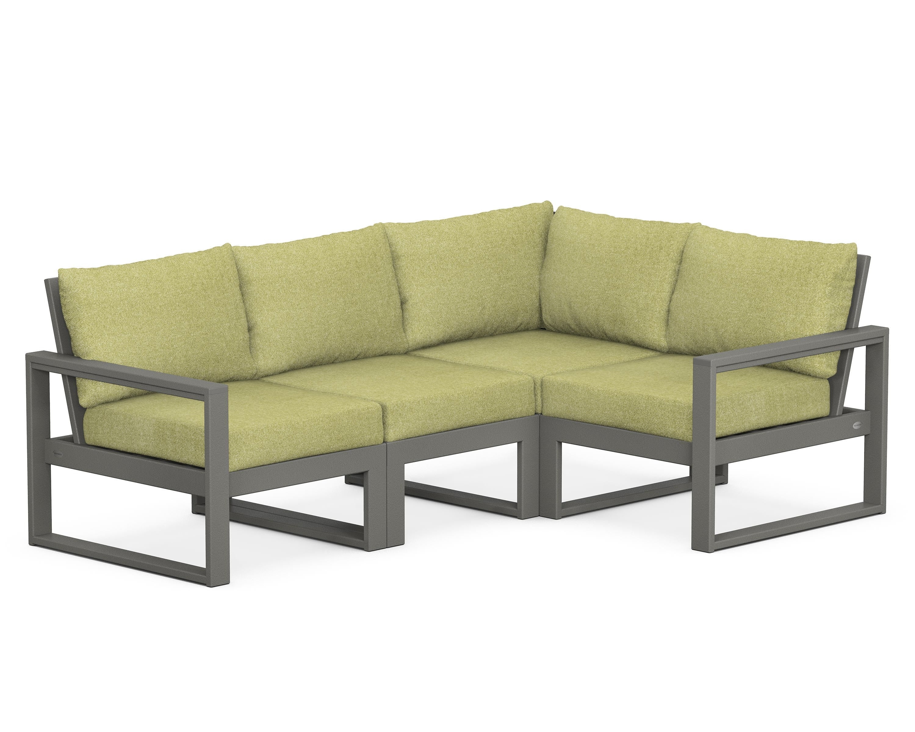 POLYWOOD® EDGE 4-Piece Modular Deep Seating Set in Slate Grey / Chartreuse Boucle