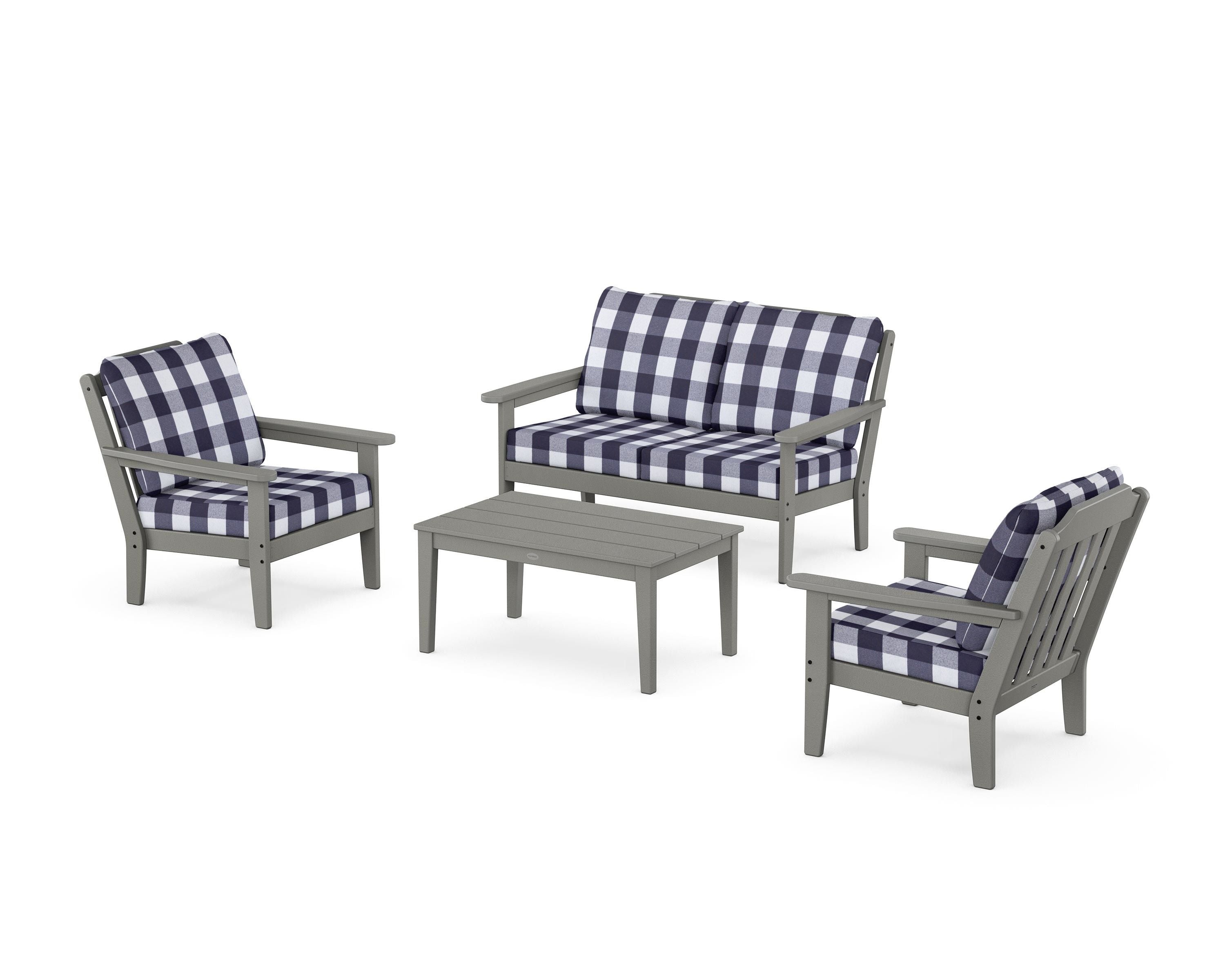 Country Living Cottage 4-Piece Deep Seating Set with Loveseat in Slate Grey / Buffalo Plaid Navy