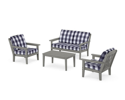 Country Living Cottage 4-Piece Deep Seating Set with Loveseat in Slate Grey / Buffalo Plaid Navy