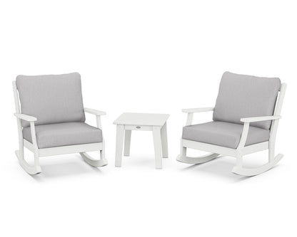 POLYWOOD® Braxton 3-Piece Deep Seating Rocker Set in White / Granite