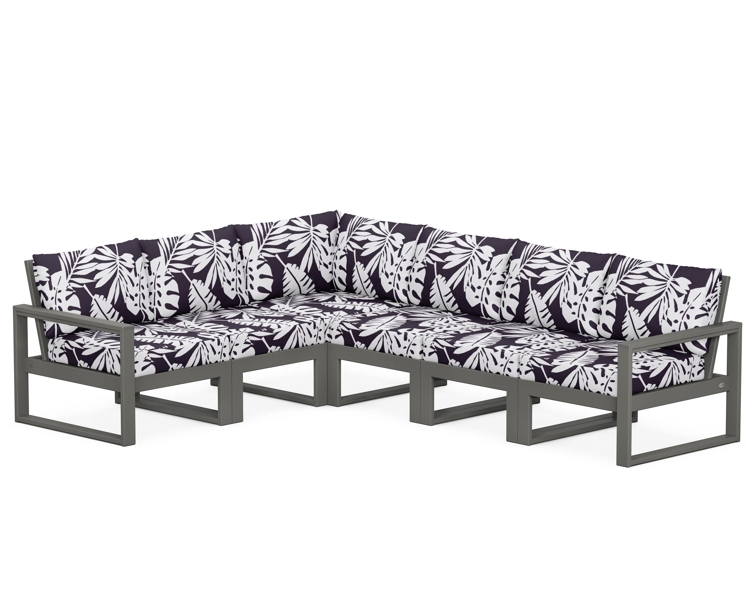 POLYWOOD® EDGE 6-Piece Modular Deep Seating Set in Slate Grey / Leaf Navy