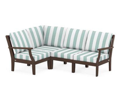 POLYWOOD® Braxton Modular 4-Piece Deep Seating Set in Mahogany / Cabana Stripe Glacier Spa