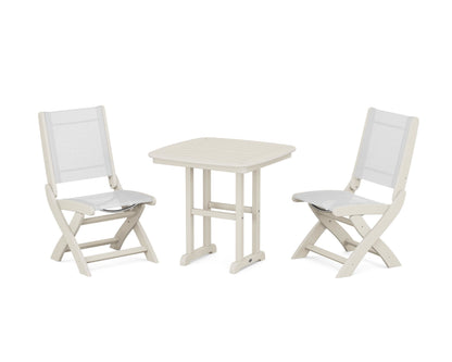 POLYWOOD® Coastal Folding Side Chair 3-Piece Dining Set in Sand / White Sling