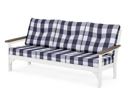 POLYWOOD® Vineyard Deep Seating Sofa in White / Kona / Buffalo Plaid Navy