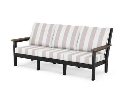 POLYWOOD® Chippendale Deep Seating Sofa in Black / Kona / Cabana Stripe Dune Burlap
