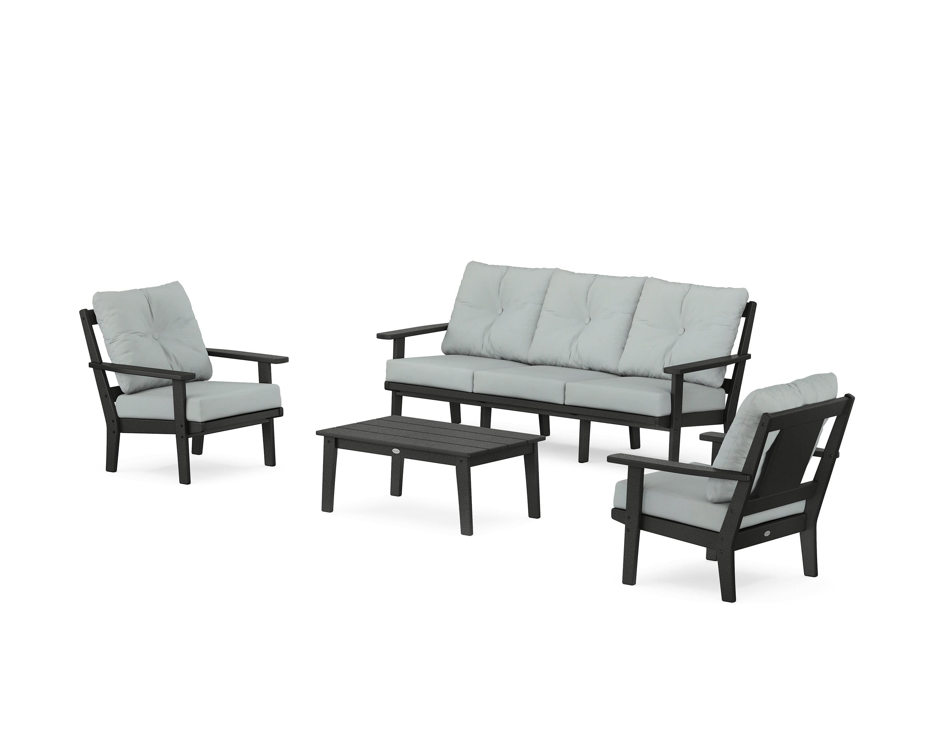 POLYWOOD® Prairie 4-Piece Deep Seating Set with Sofa in Black / Spa