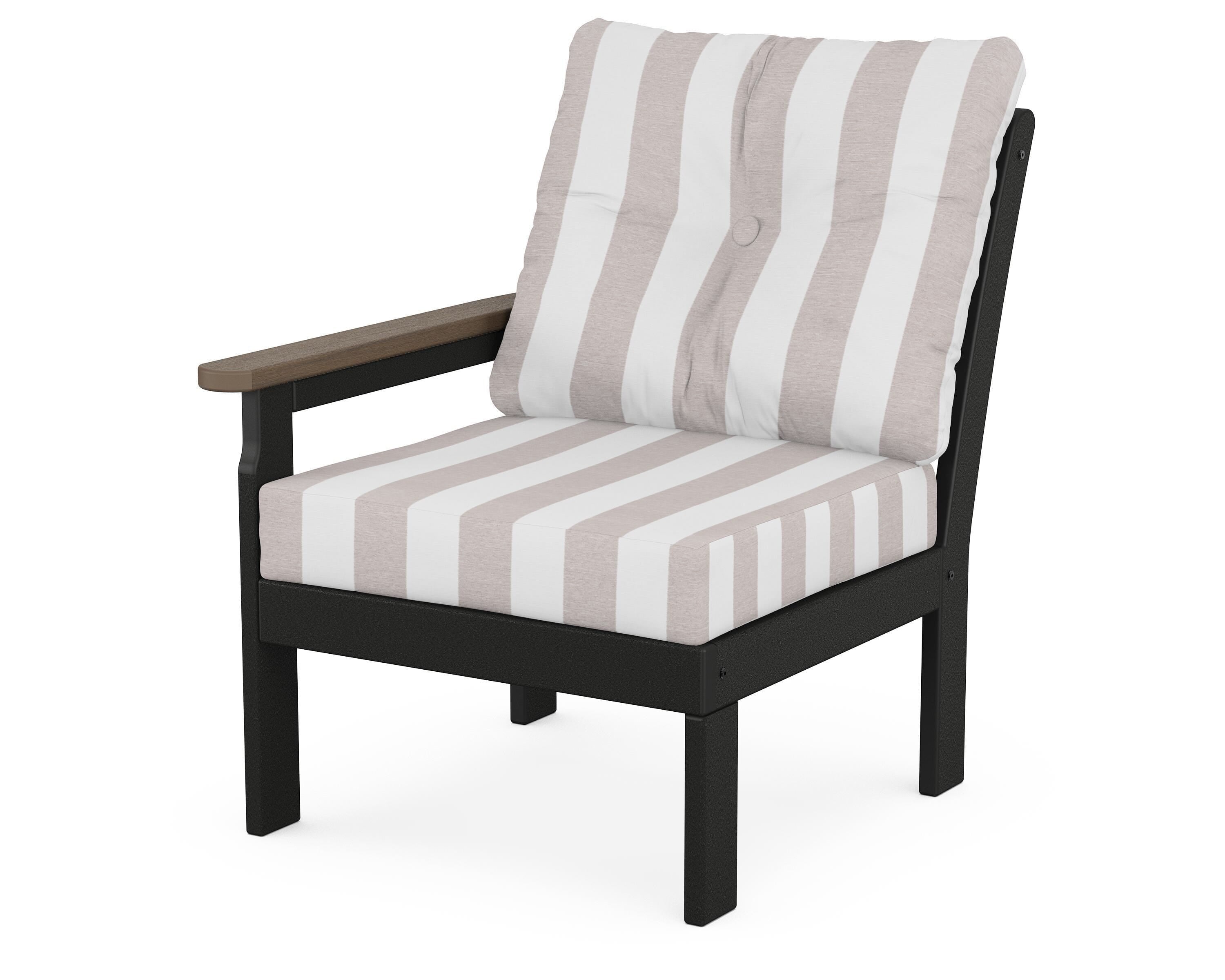 POLYWOOD® Vineyard Modular Left Arm Chair in Black / Kona / Cabana Stripe Dune Burlap