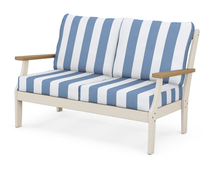POLYWOOD® Braxton Deep Seating Loveseat in Sand / Natural / Cabana Stripe Sky Blue