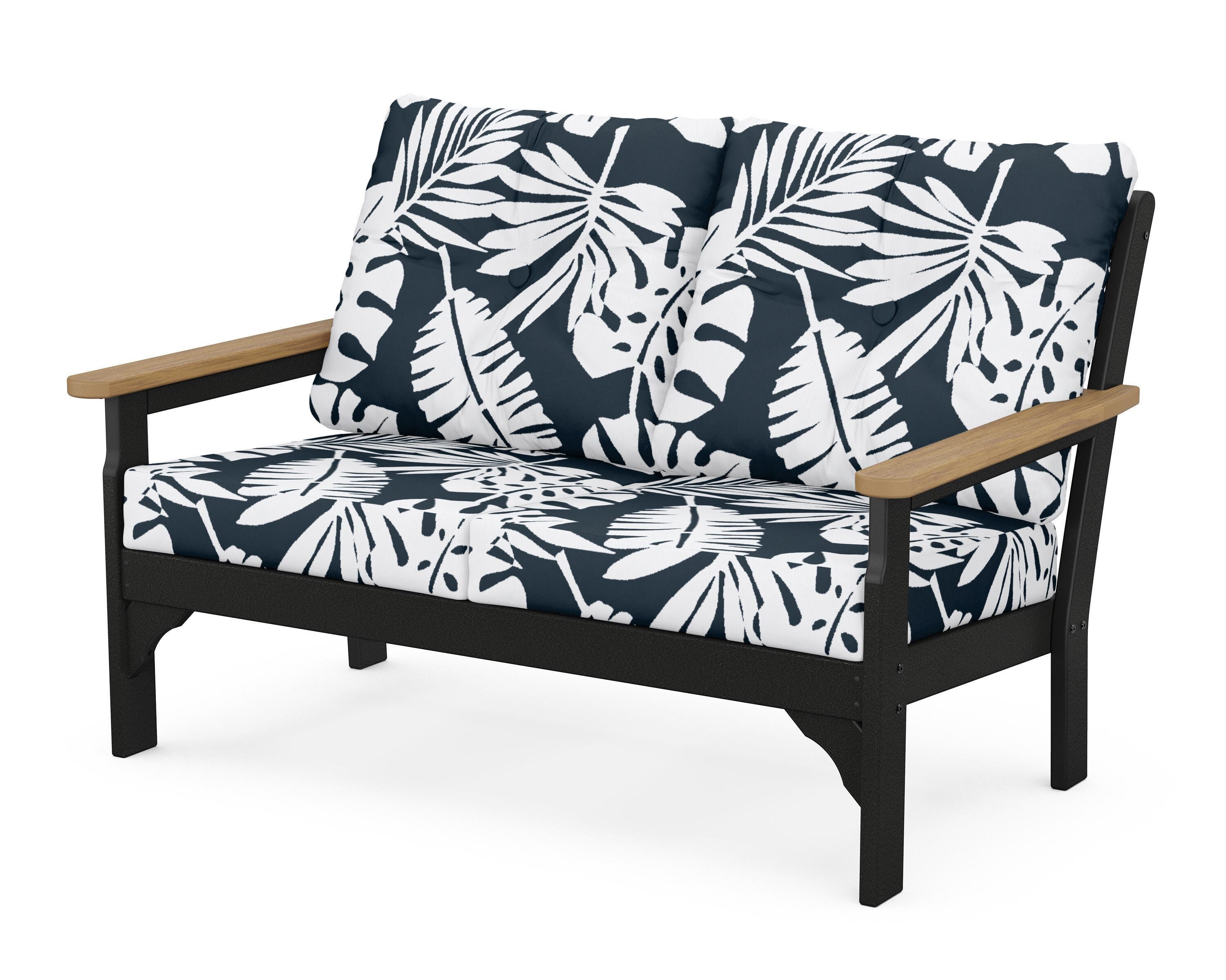POLYWOOD® Vineyard Deep Seating Loveseat in Black / Natural / Leaf Marine Indigo