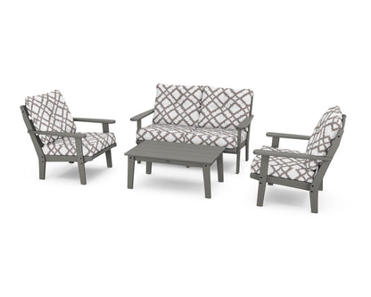 POLYWOOD® Lakeside 4-Piece Deep Seating Set in Slate Grey / Trellis Grey Mist