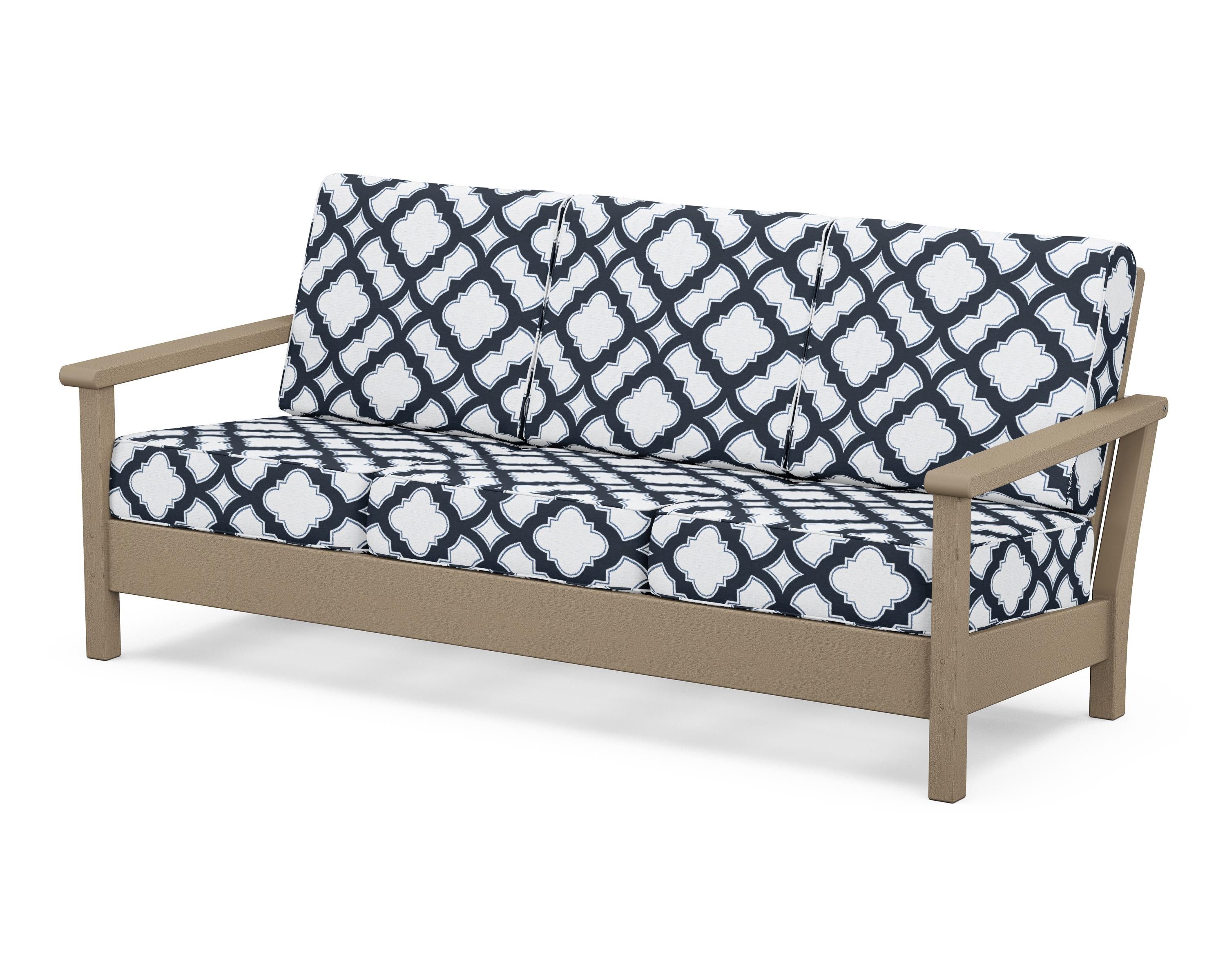 POLYWOOD® Harbour Deep Seating Sofa in Vintage Sahara / Trellis Marine Indigo