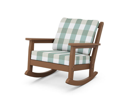 POLYWOOD® Chippendale Deep Seating Rocking Chair in Teak / Buffalo Plaid Glacier Spa