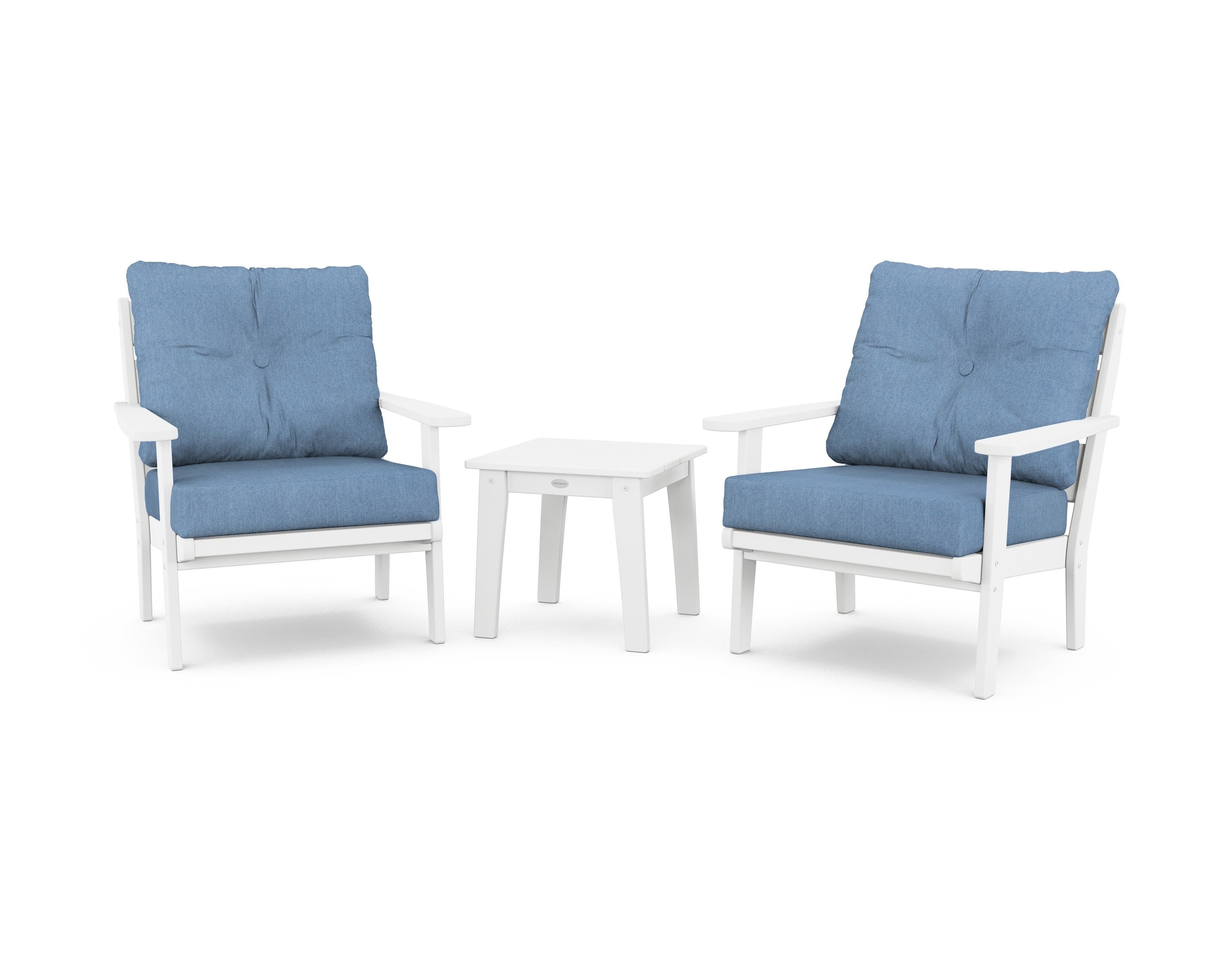 POLYWOOD® Lakeside 3-Piece Deep Seating Chair Set in White / Sky Blue