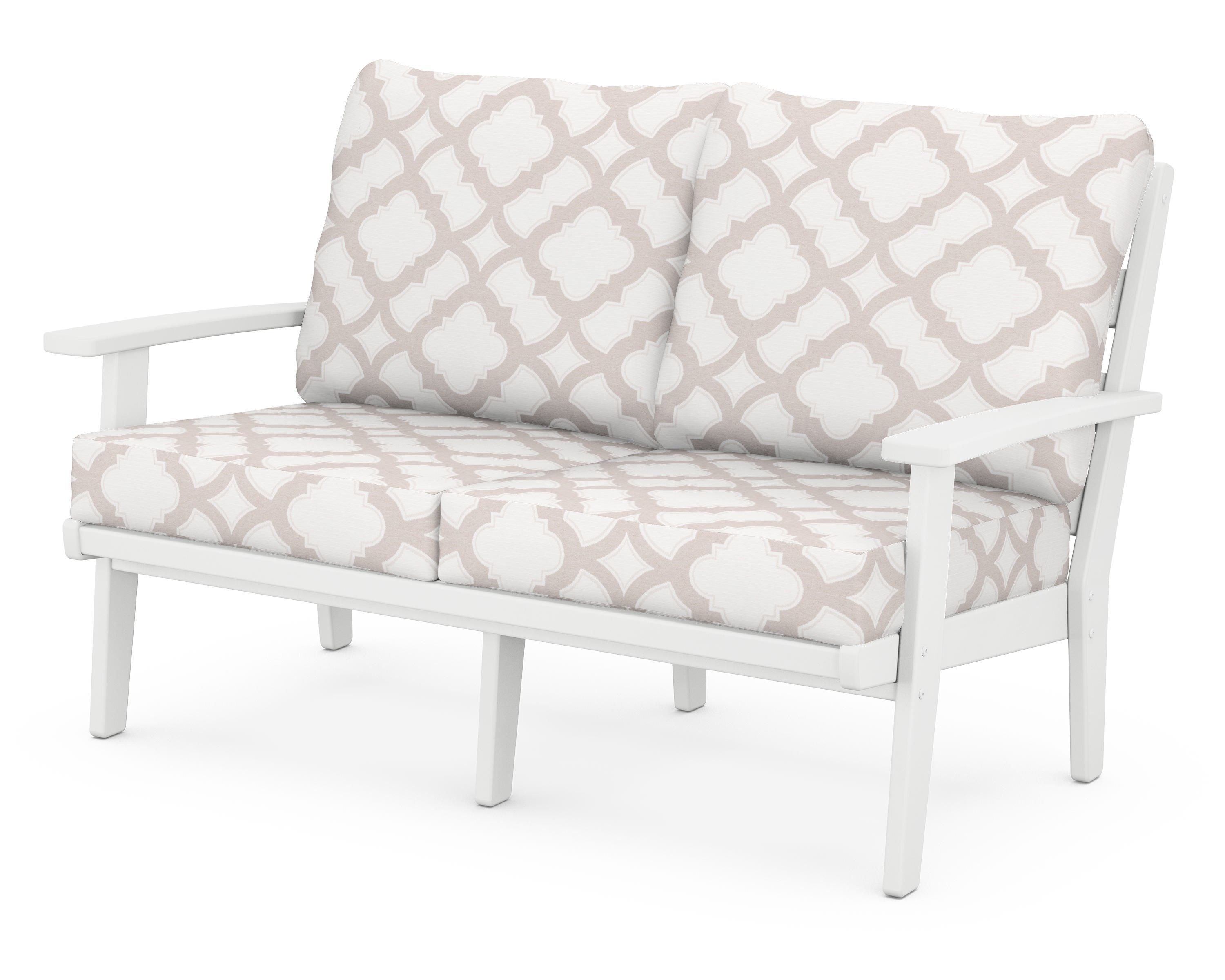 POLYWOOD® Grant Park Deep Seating Loveseat in White / Trellis Dune Burlap