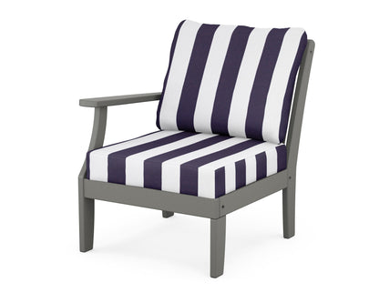 POLYWOOD® Braxton Modular Left Arm Chair in Slate Grey / Cabana Stripe Navy
