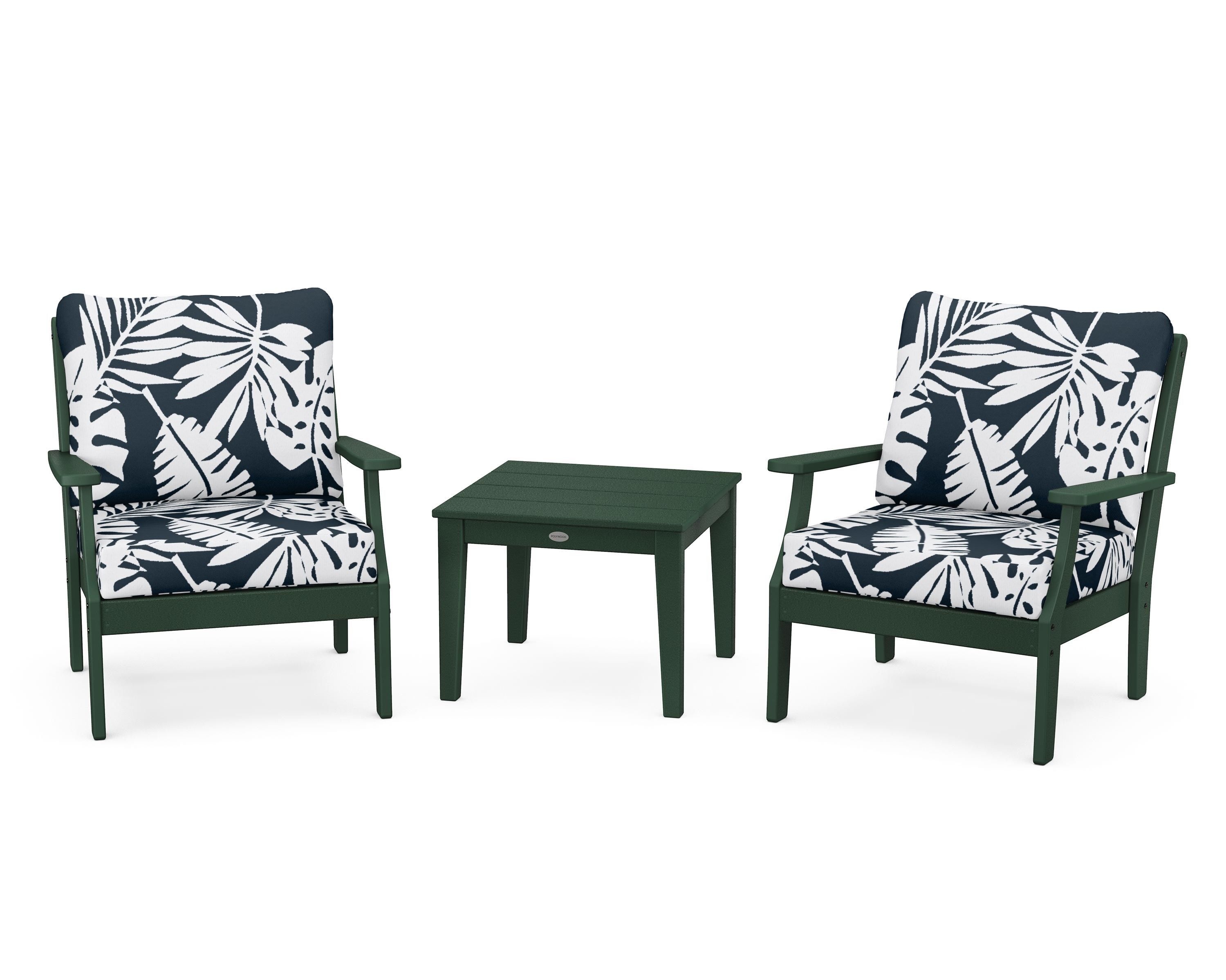 POLYWOOD® Braxton 3-Piece Deep Seating Set in Green / Leaf Marine Indigo