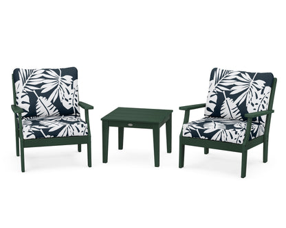 POLYWOOD® Braxton 3-Piece Deep Seating Set in Green / Leaf Marine Indigo