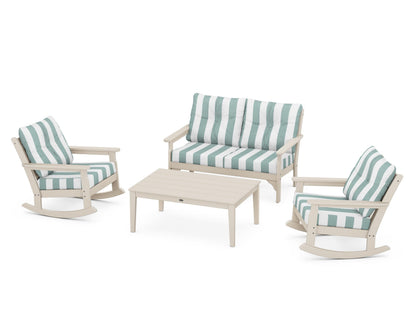 POLYWOOD® Vineyard 4-Piece Deep Seating Rocking Chair Set in Sand / Cabana Stripe Glacier Spa