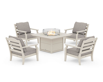 Draper James™ by  POLYWOOD® Savannah 5-Piece Deep Seating Set with Fire Pit Table in Sand / Weathered Tweed