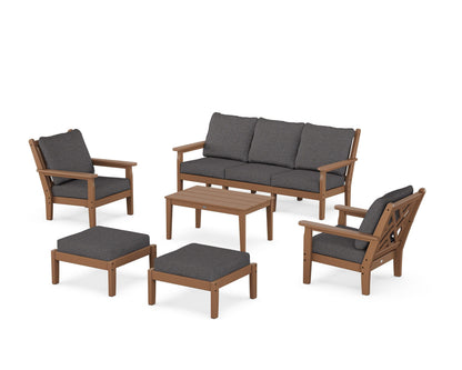 POLYWOOD® Chippendale 6-Piece Lounge Sofa Set in Teak / Ash Charcoal