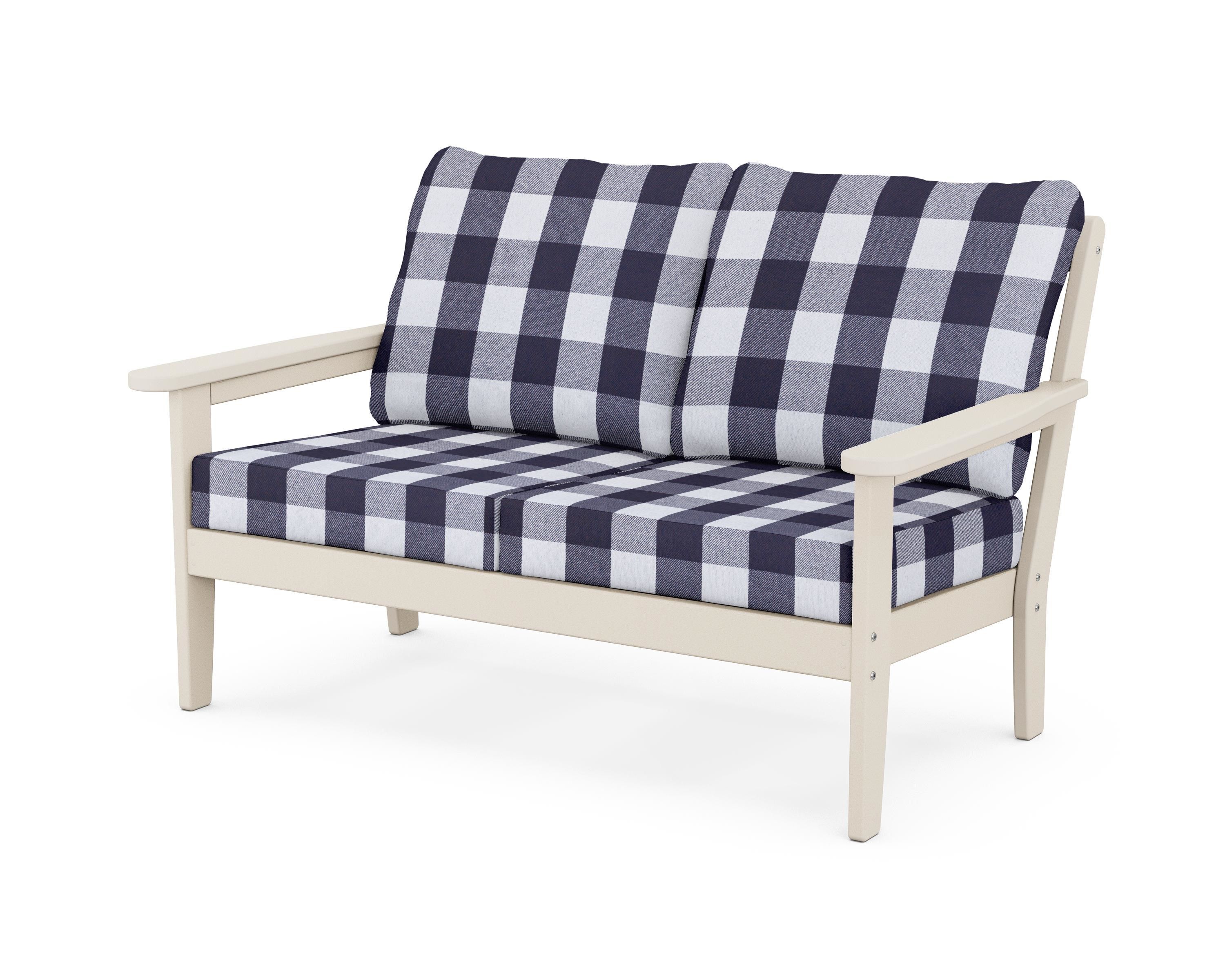 Country Living Cottage Deep Seating Loveseat in Sand / Buffalo Plaid Navy