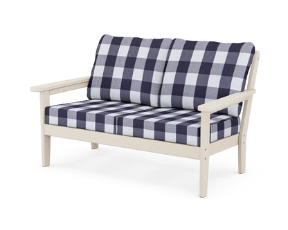 Country Living Cottage Deep Seating Loveseat in Sand / Buffalo Plaid Navy